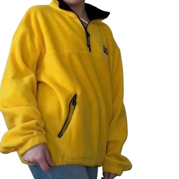 Vintage Tri-Mountain Yellow Half Zip Fleece Pullover with Embroidered Front Logo - Picture 3 of 15